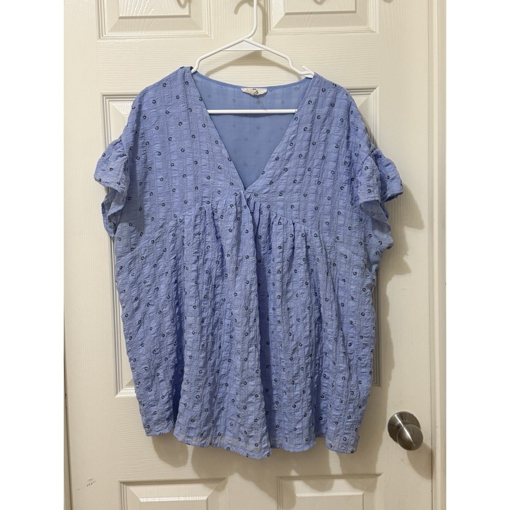Entro Embroidered Boho Babydoll Blouse Blue Lined Floral Hippie Cottage Core 1X - Picture 1 of 10